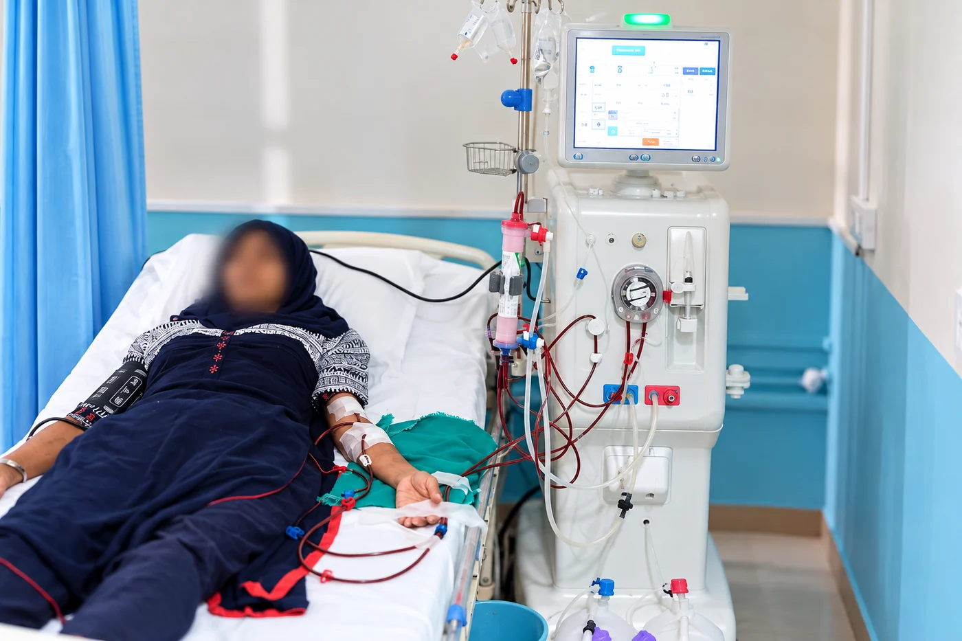 Patient receiving hemodialysis treatment at a Helux Kidney Care dialysis unit